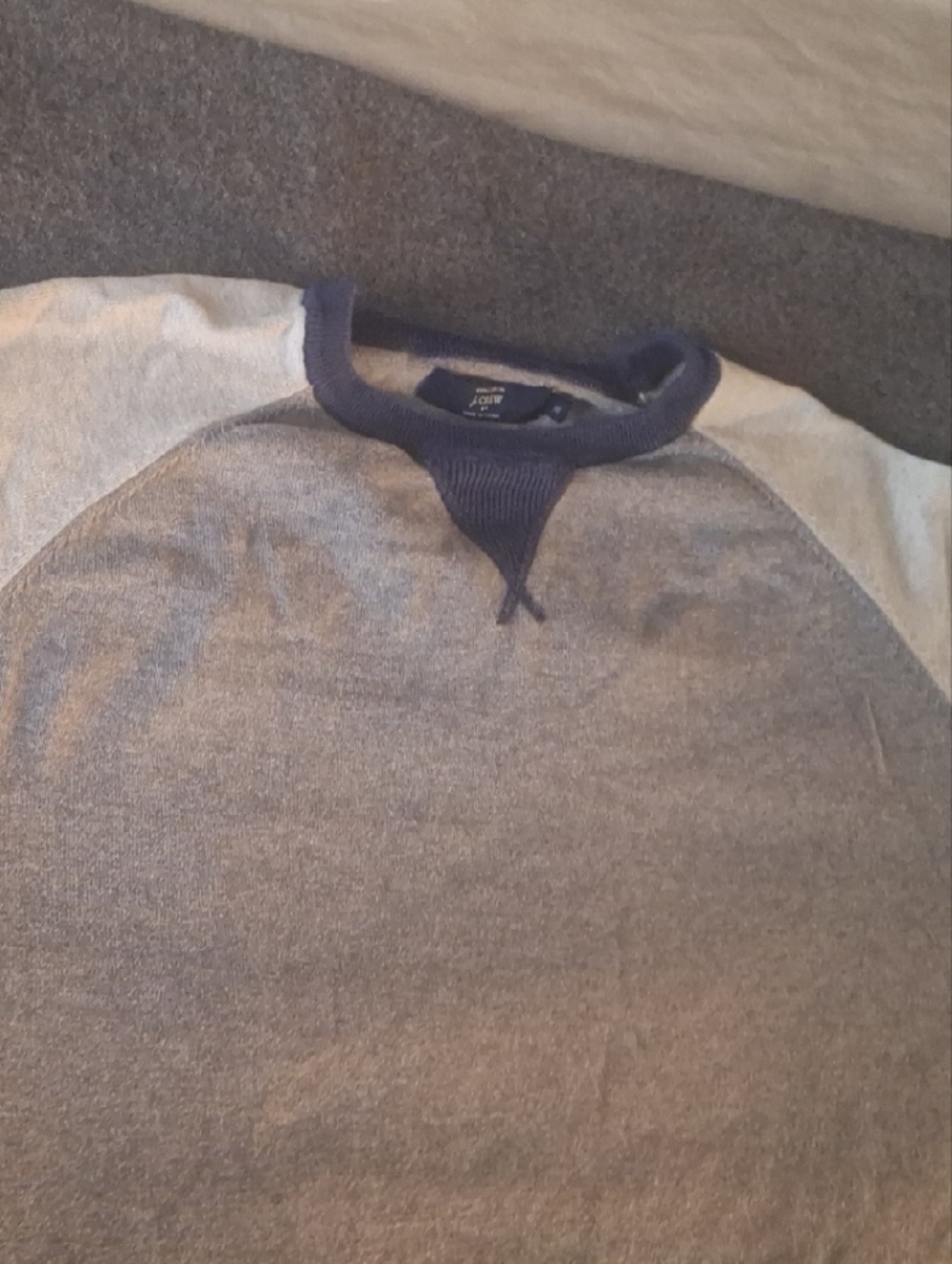 J. Crew Gray Sweater with Navy Ribbed Crewneck